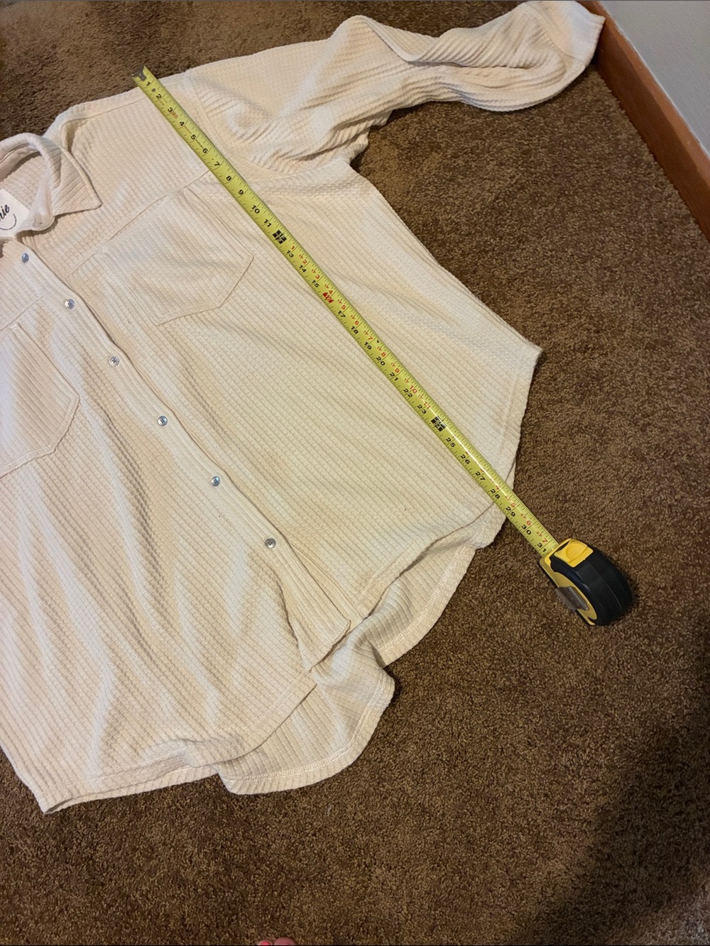 AERIE. Size XL. Cream Waffle-Knit Button-Down Shirt Pleated on back. SOFT. EUC - Picture 7 of 9
